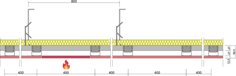 DORI-FIRE CEILING EI15/priešgaisrinės revizinės durelės pakabinamoms luboms DORI-FIRE™ CEILING EI15 montavimo lubose pavyzdys